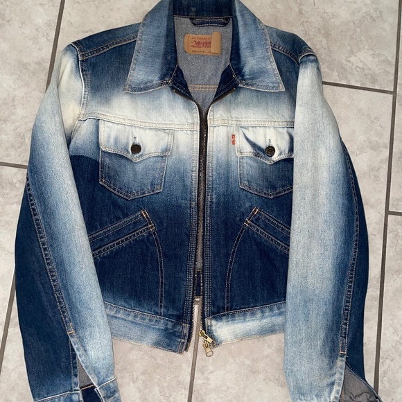 LEVI’S Rare Two Tone Dark Light Denim Zip-Up Jacket Size Girls L/ Women S - Picture 11 of 11